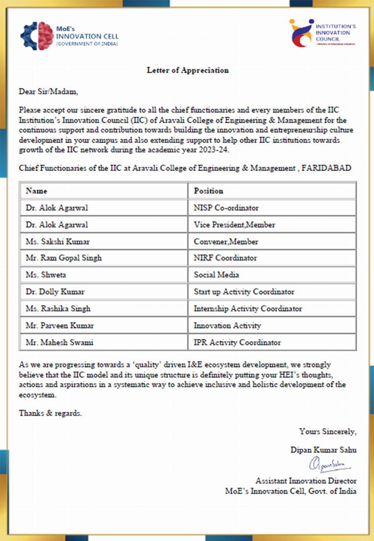 Letter of Appreciation